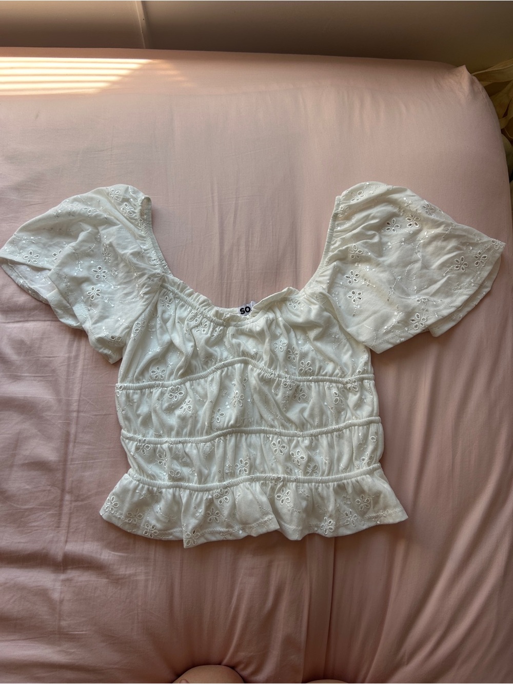 So by Kohls White Eyelet Babydoll Top